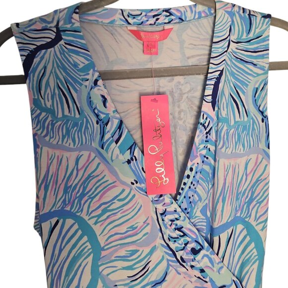LILLY PULITZER NWT Rilla Wrap Romper in Bermuda Blue Fishful Thinking Size L - Picture 8 of 16